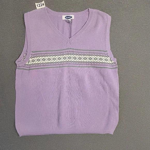 Vintage Old Navy Lavender Knit Sweater Vest Argyle Print Womens Xl Cottagecore - Picture 1 of 6